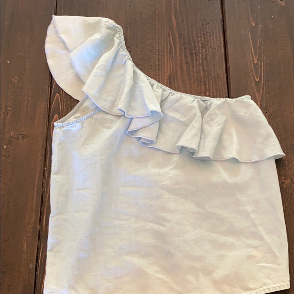 Ruffled one shoulder denim colored top